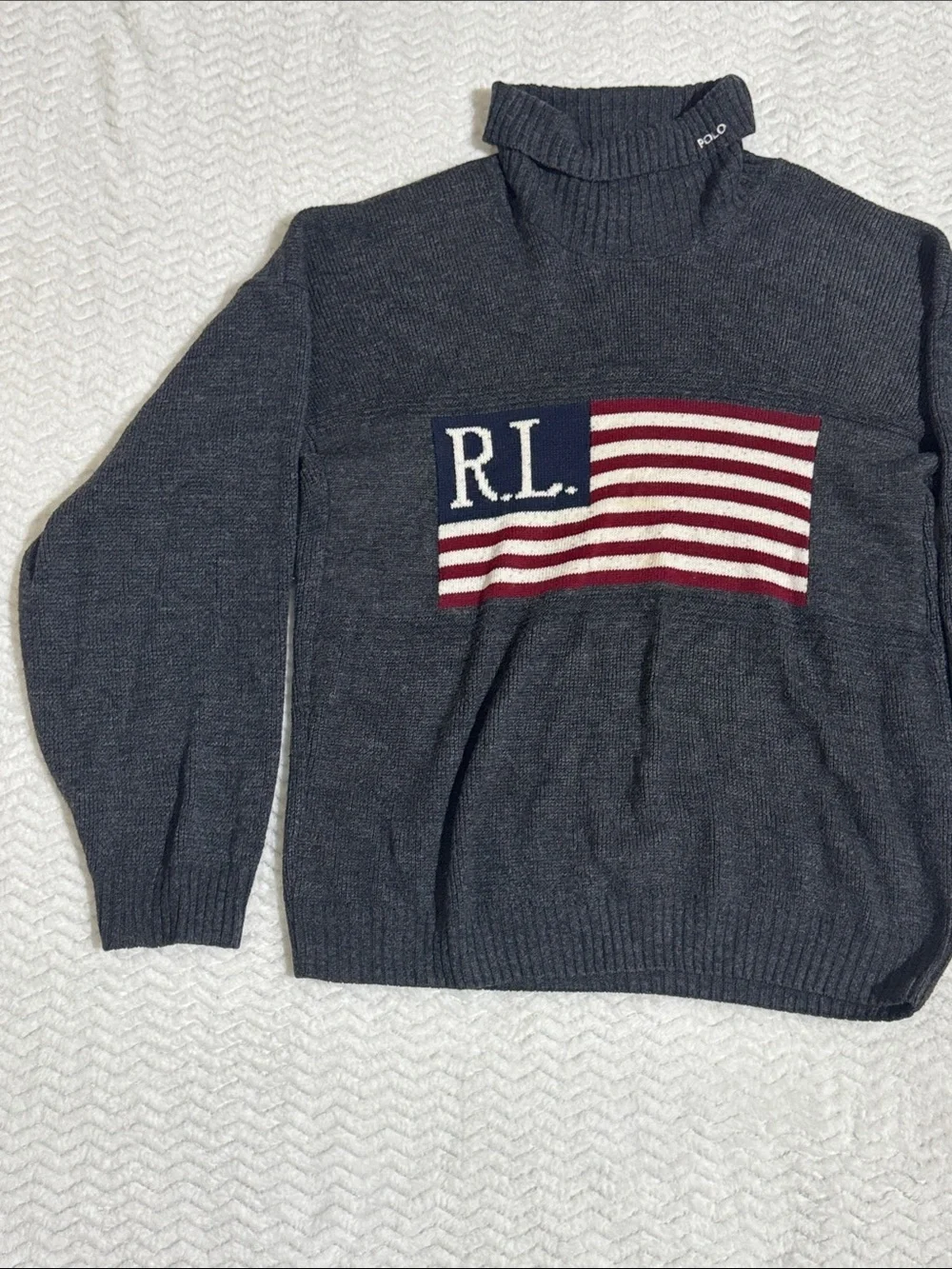 Vintage Ralph Lauren Polo Sport American Flag Turtleneck Knit Sweater Men Large